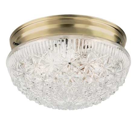 Westinghouse Fixture Ceiling Flush-Mount 60W 2-Light Classic 9.5In Antq Brs Clear Faceted Glass 6661000